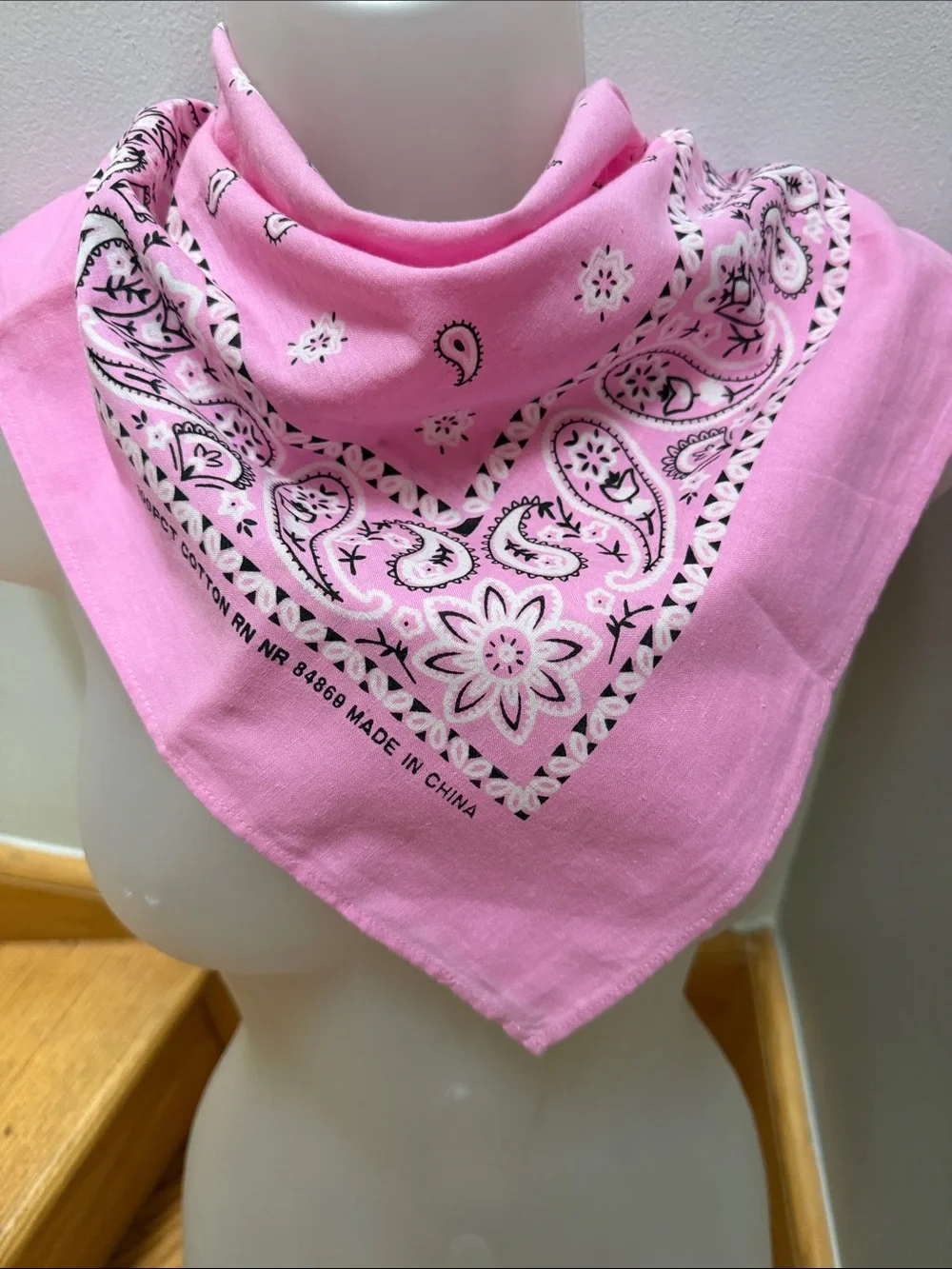 Vintage Light Pink Paisley Bandana | Square Cotton Scarf 21.5